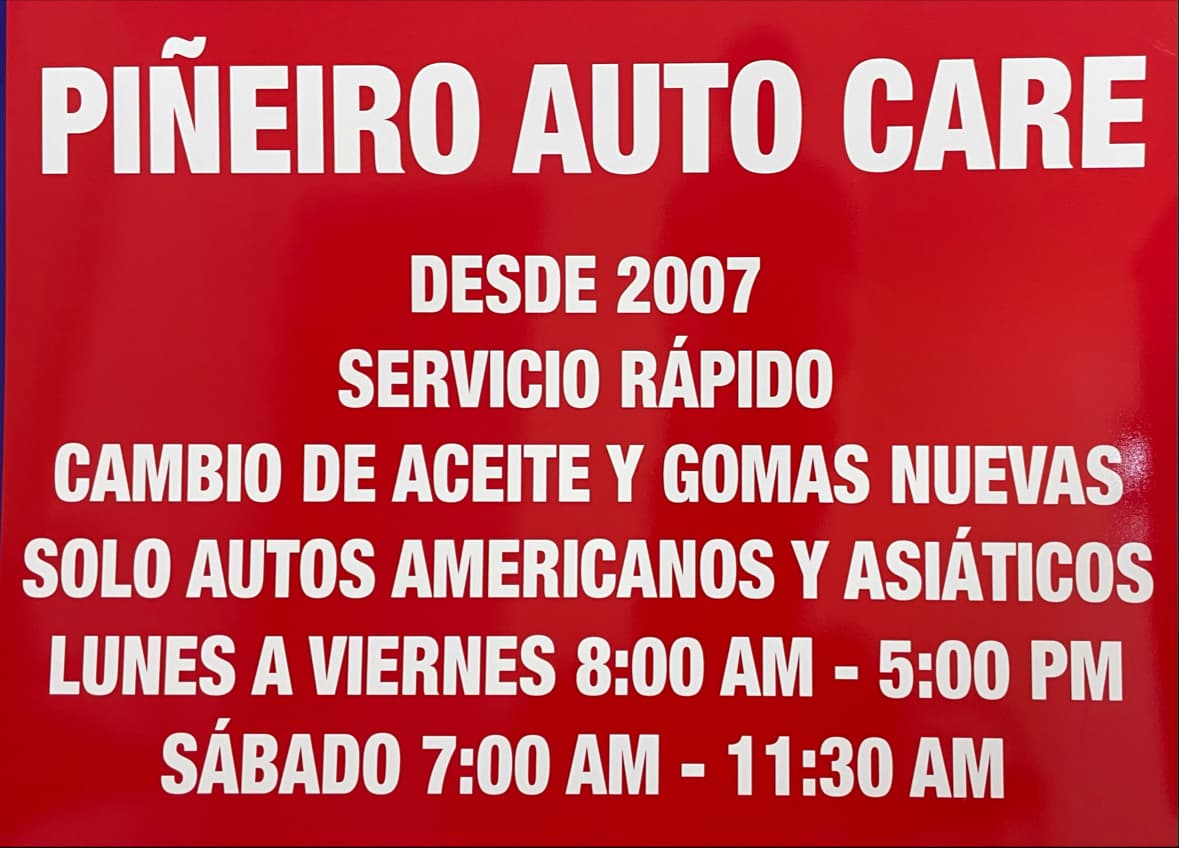Pineiro Auto Care sign